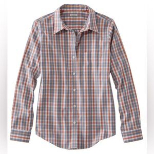 L.L. Bean Women's Size L Blouse Top Long Sleeve Multicolor Plaid Cotton Collared